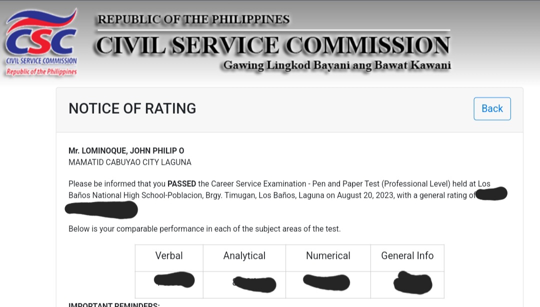 Civil Service Passer: Certification of Eligibility